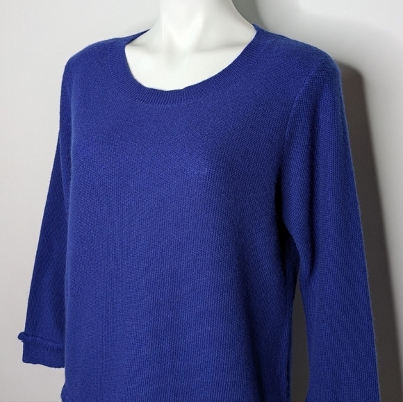 Tyler Boe blue long sleeve fringe accent 100% cashmere sweater L - Picture 2 of 7